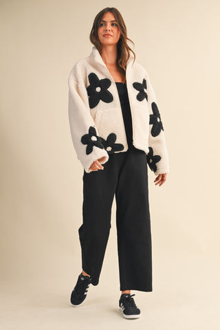 Cozy Blooms Sherpa Jacket - White