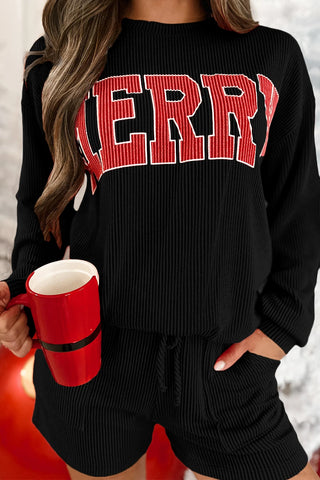 Merry Crewneck PJ Set - Black