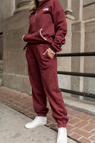 *Ampersand Ave* Comfort Zone Joggers - Maroon Lace