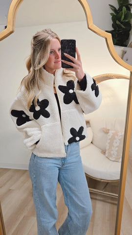 Cozy Blooms Sherpa Jacket - White