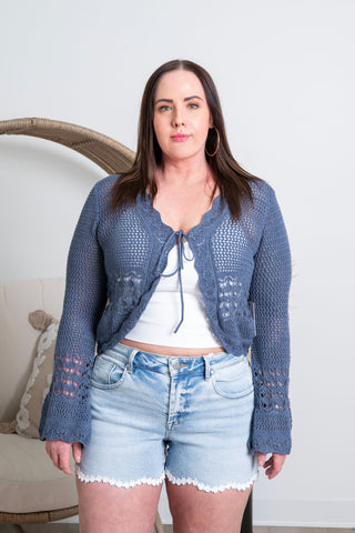 Brittany Crochet Sweater - Storm Blue