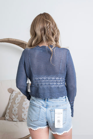 Brittany Crochet Sweater - Storm Blue