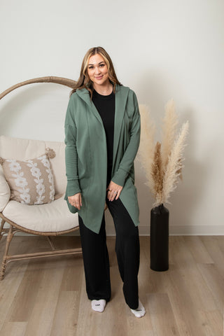 Olivia Long Line Cardigan - Moss