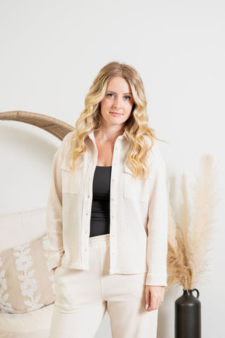 { Room 34} Waffle Knit Sweater - Cream