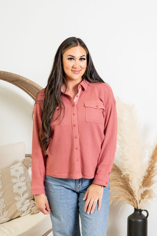 { Room 34} Waffle Knit Sweater - Brick