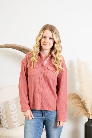 { Room 34} Waffle Knit Sweater - Brick