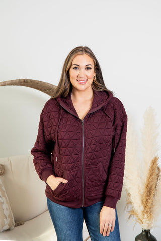 Quilted Zip Up - Wine