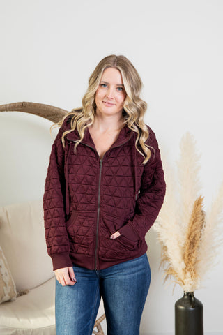 Quilted Zip Up - Wine