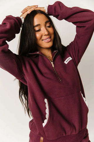 *Ampersand Ave* Comfort Zone HalfZip - Maroon Lace