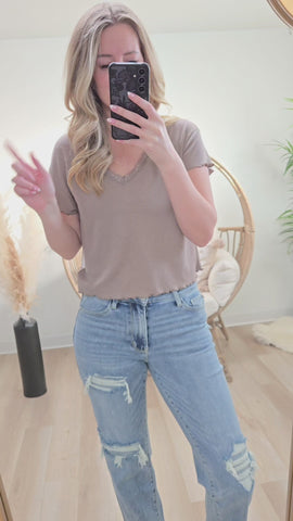 { DEX } Lace Trim Waffle Tee